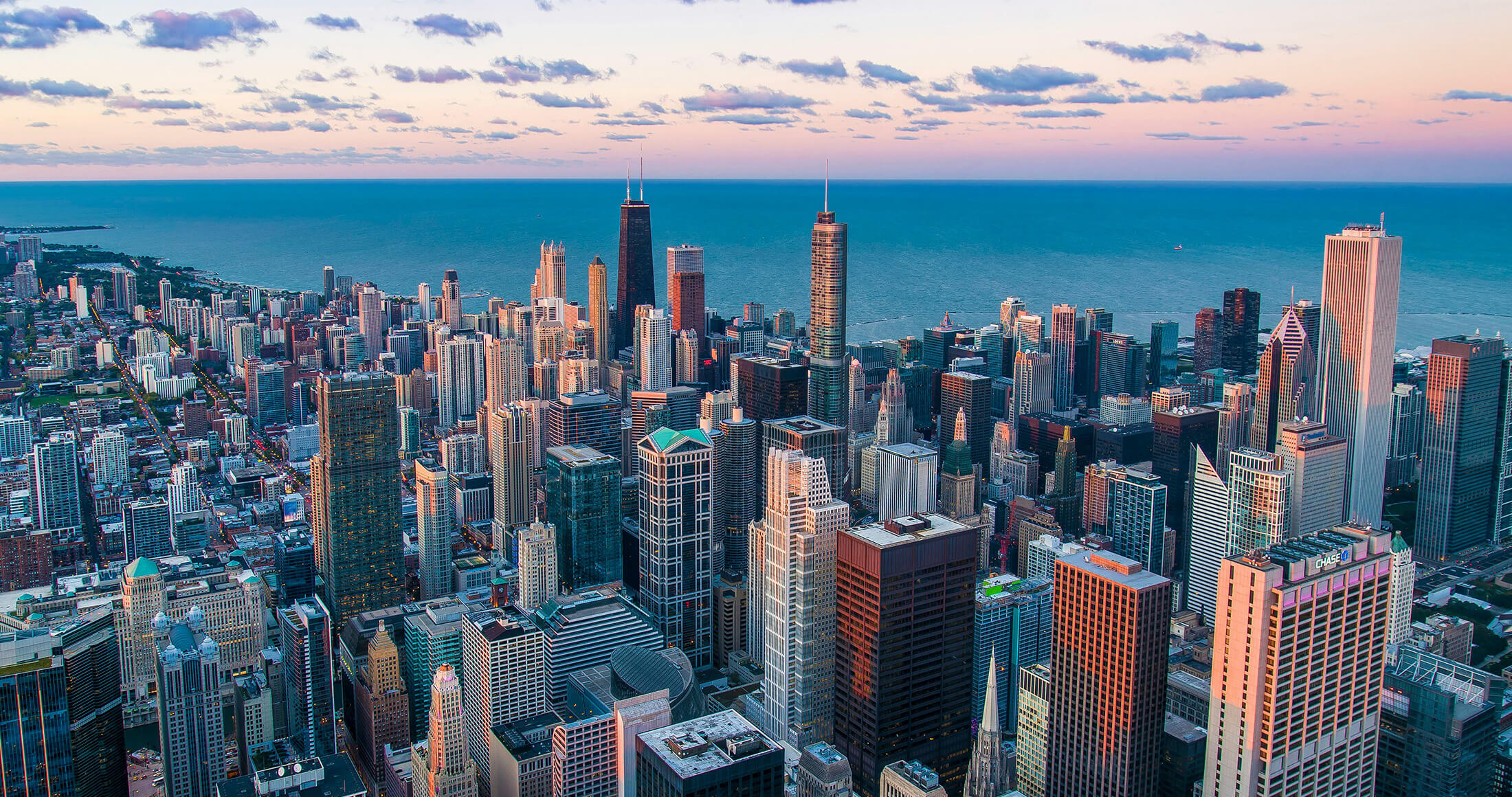 Image of Chicago looking over Lake Michigan.